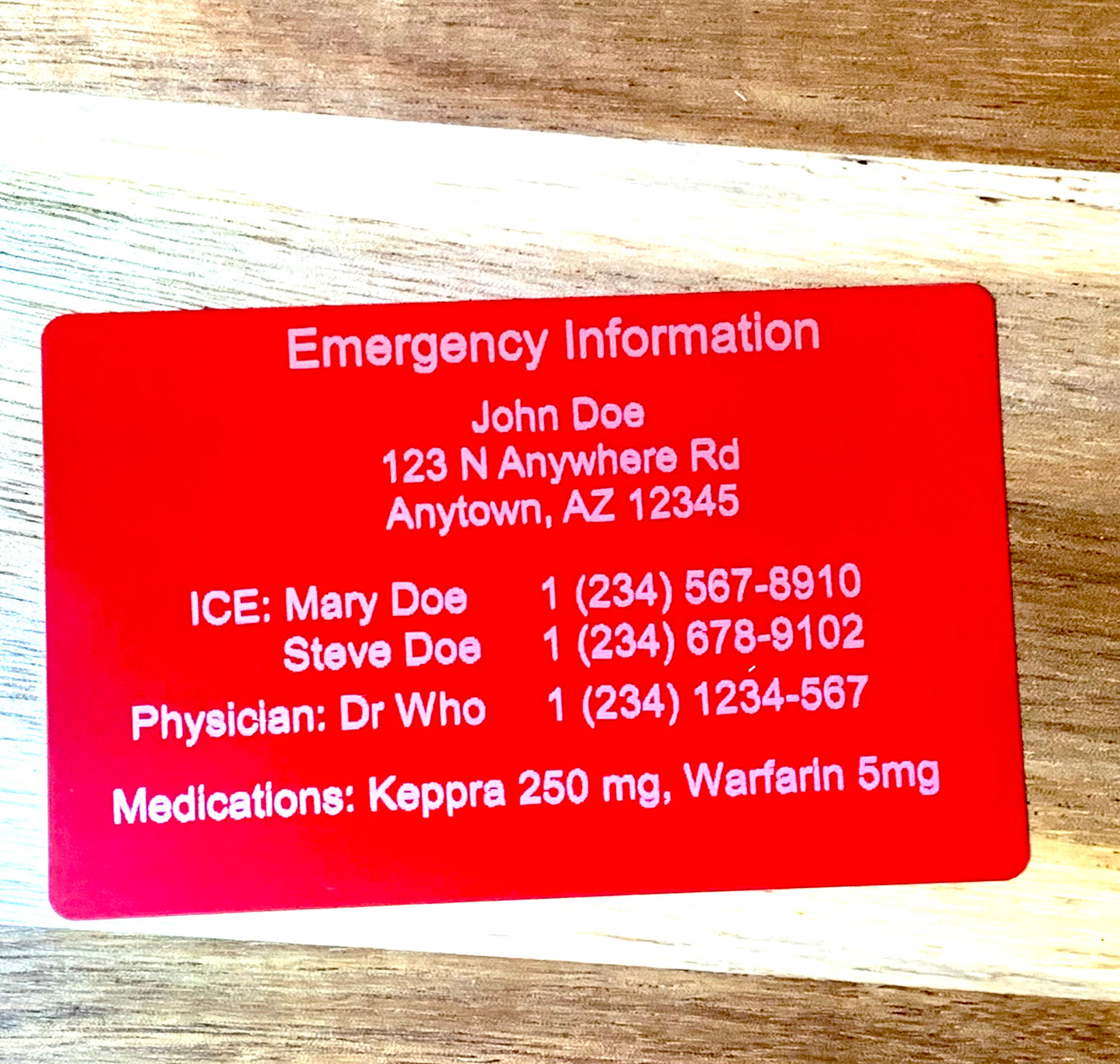 Medical Emergency card