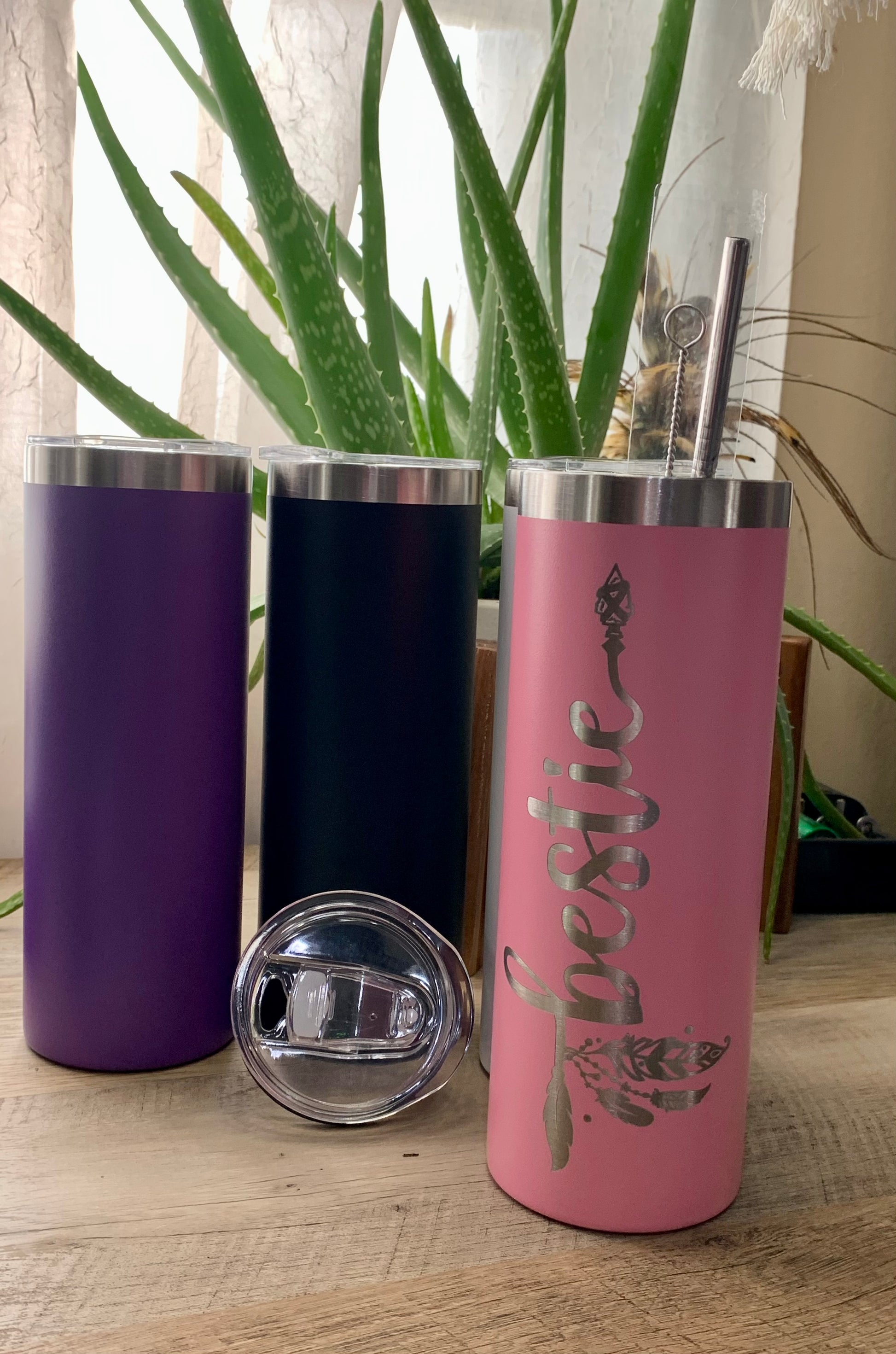 Engraved Glass Tumbler With Straw and Lid Boho Style Tumbler 