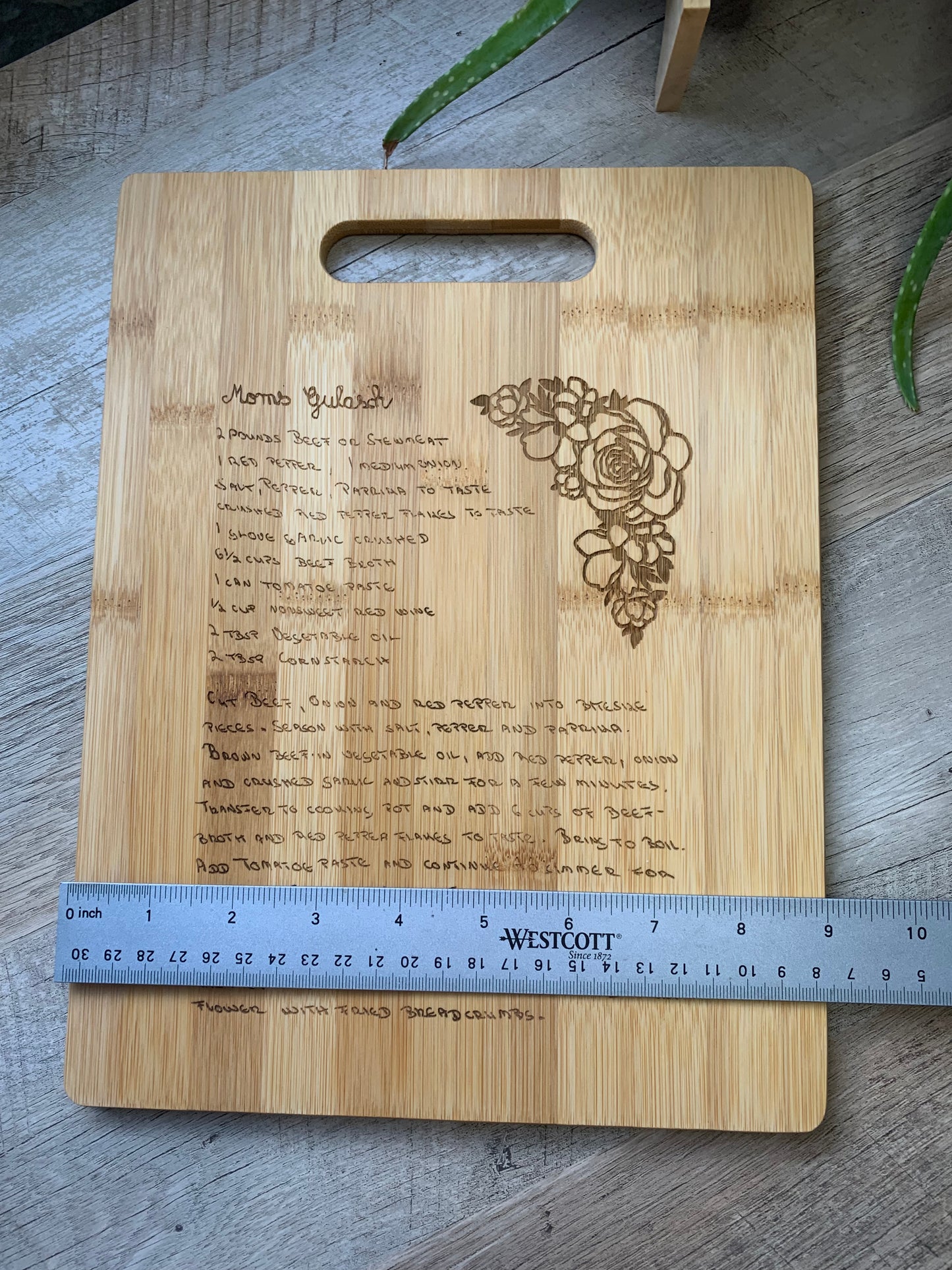 Recipe engraved cutting board