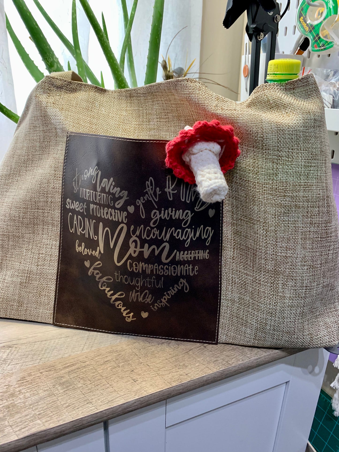 Engraved burlap bag