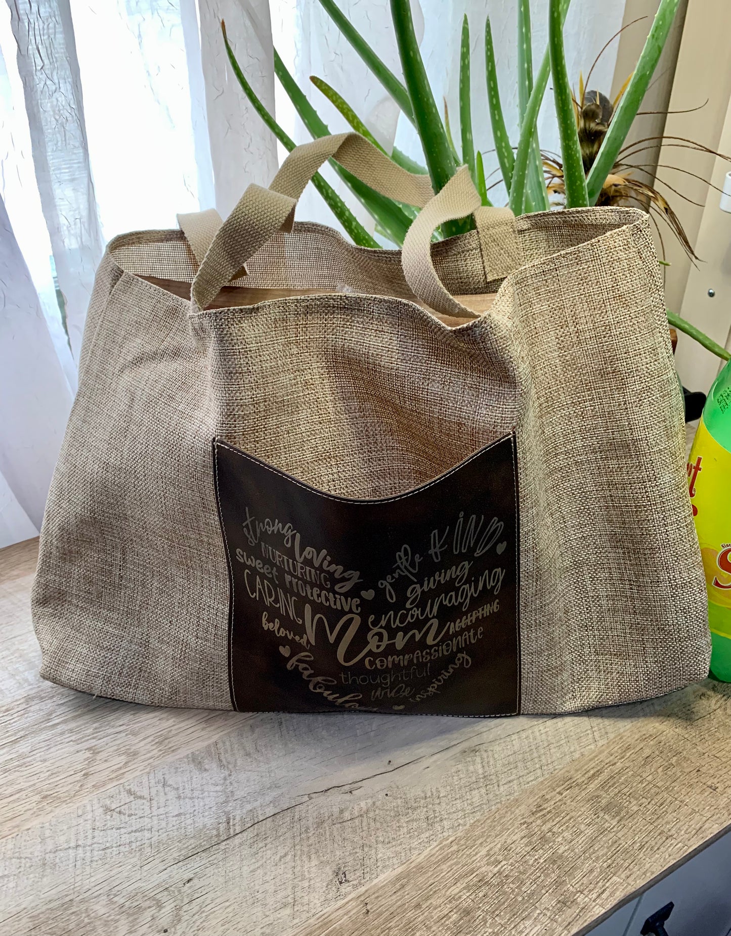 Engraved burlap bag